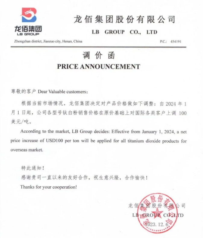 新年漲字當頭！鈦白粉巨頭緣何這般提價？