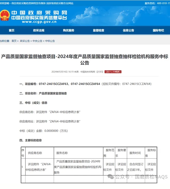 國磨質檢成功中標2024年砂輪產品質量國家監督抽查項目